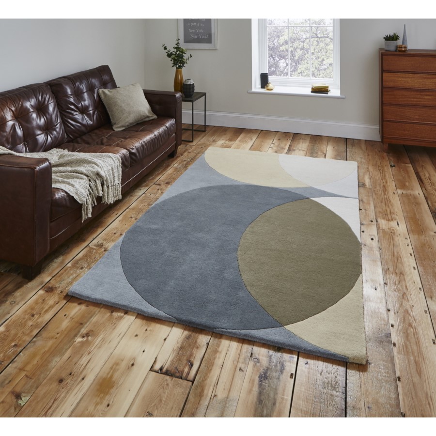 Elements Grey & Cream Wool Rug - 120x170cm