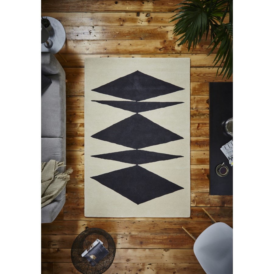 Inaluxe Crystal Black & White Patterned Rug - 120x170cm