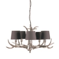 Antique Silver Metal Five Arm Antler Chandelier
