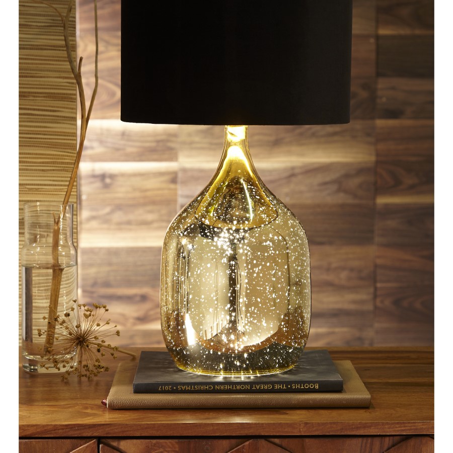 Rose Gold Glass Table lamp with Black Shade