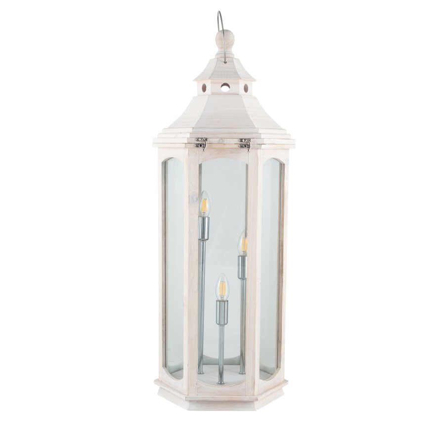 White Wash Wood Lantern Floor Lamp