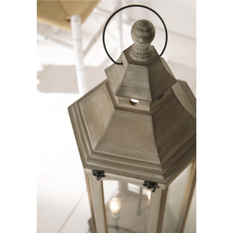 Antique Wood Grey Floor Lamp Lantern with Glass Windows