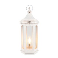 White Washed Wood Lantern Table Lamp with Glass Windows