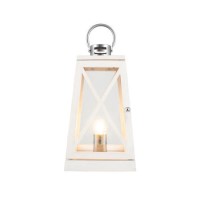 White Washed Wood and Chrome Lantern Table Lamp