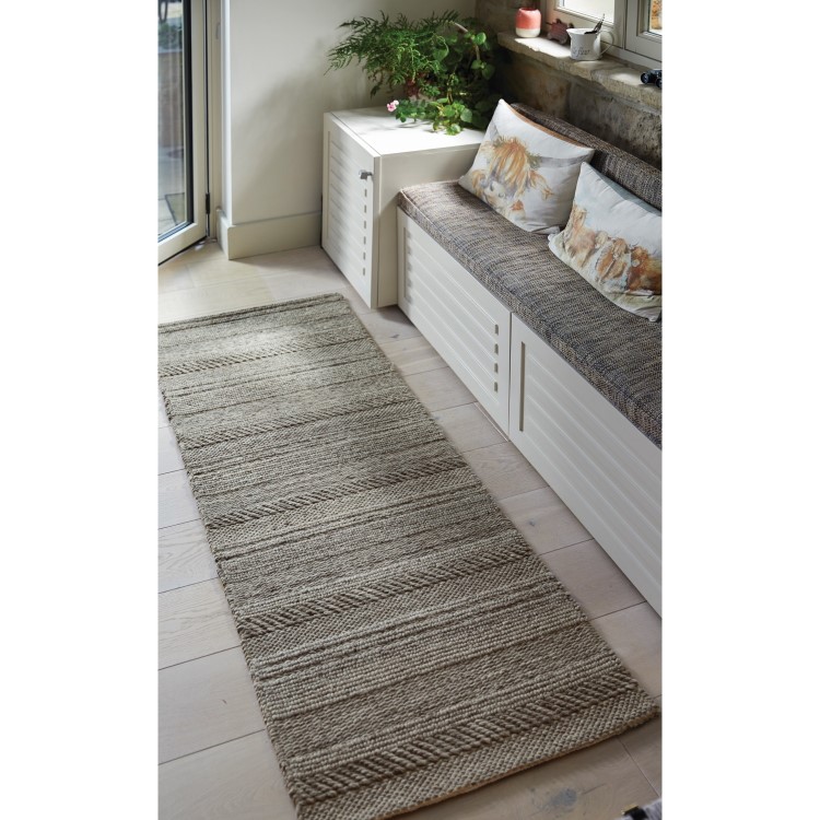 Wool Chunky Knit Grey Runner Rug - 200 x 67 cm - Ripley