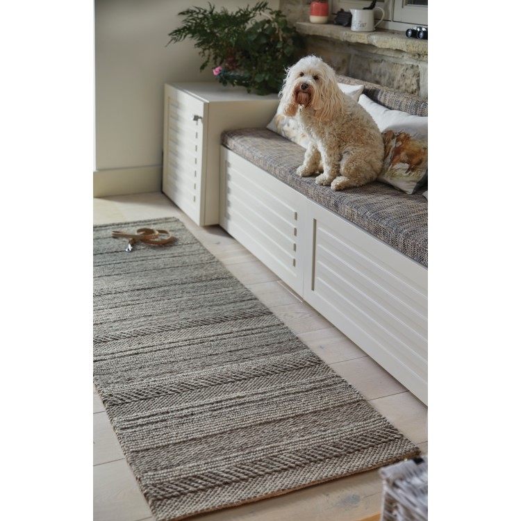 Wool Chunky Knit Grey Runner Rug - 200 x 67 cm - Ripley