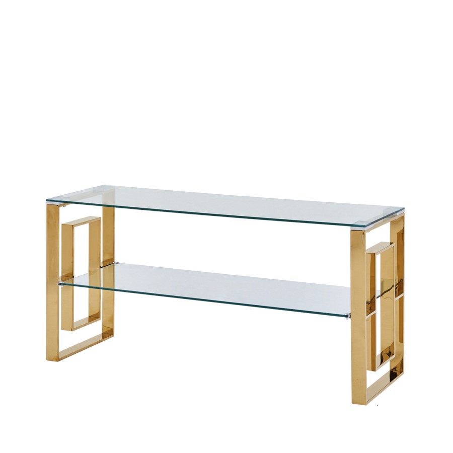 Zoe Glass & Gold Effect TV Stand - TV's up to 50" - Aurora Boutique