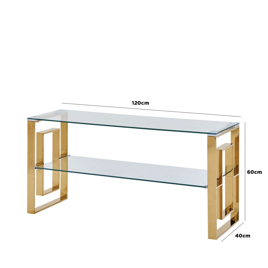 Zoe Glass & Gold Effect TV Stand - TV's up to 50" - Aurora Boutique