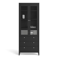 Tall Black Display Cabinet with Glass Doors - Madrid