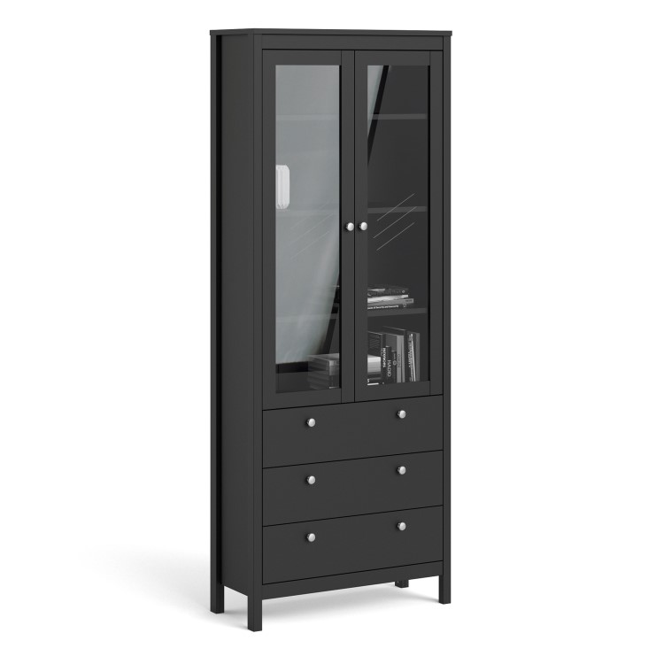 Tall Black Display Cabinet with Glass Doors - Madrid