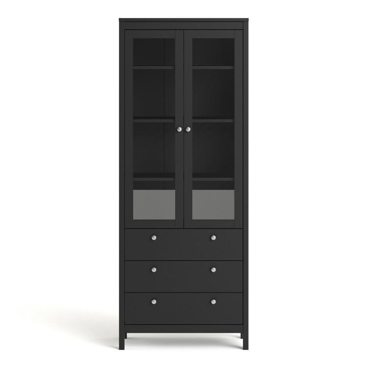 Tall Black Display Cabinet with Glass Doors - Madrid