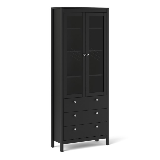 Tall Black Display Cabinet with Glass Doors - Madrid