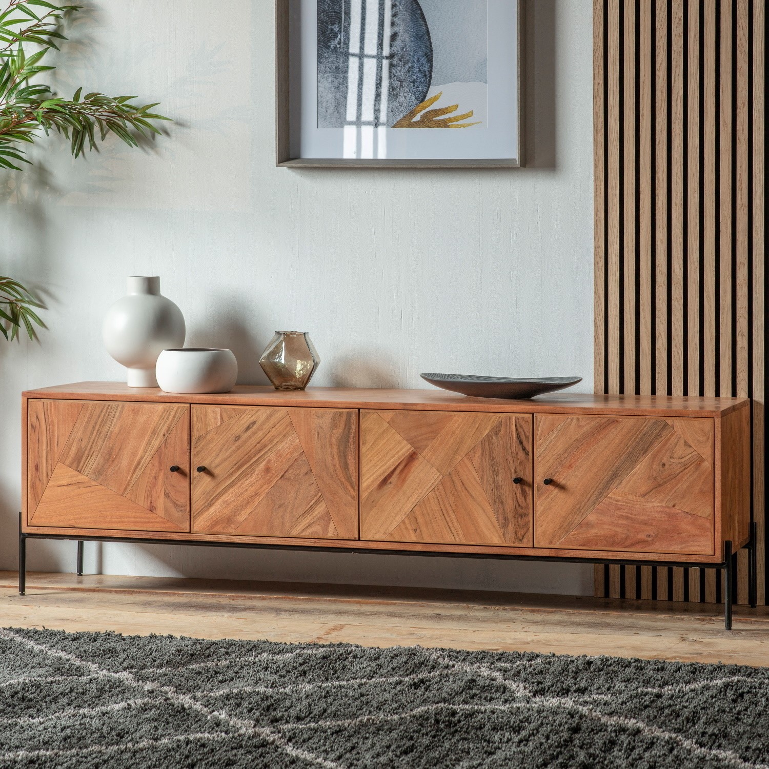 Large Acacia Wood TV Stand Storage TVs up to 70