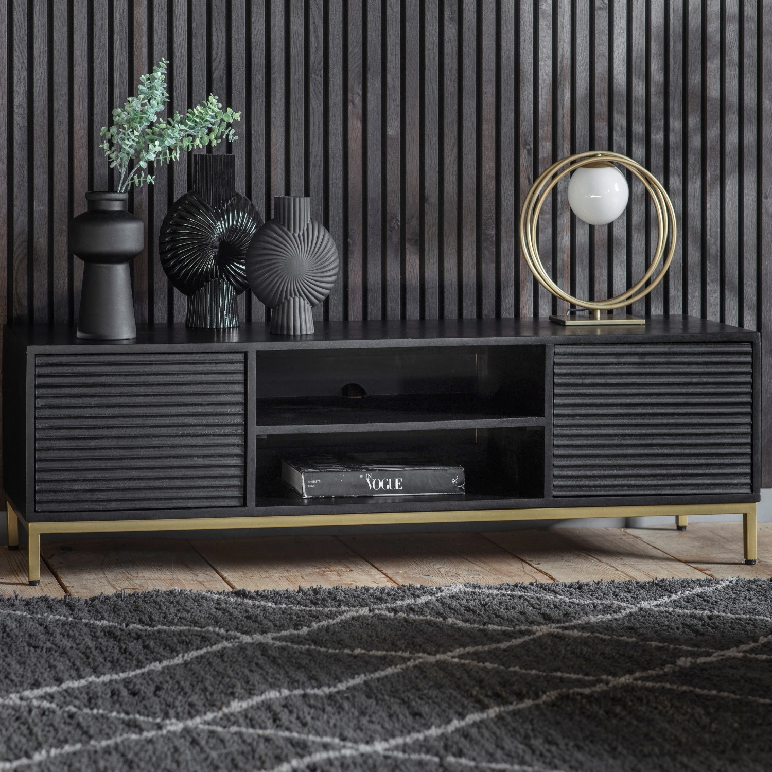 Photo of Riley rippled media unit in black with storage - caspian house