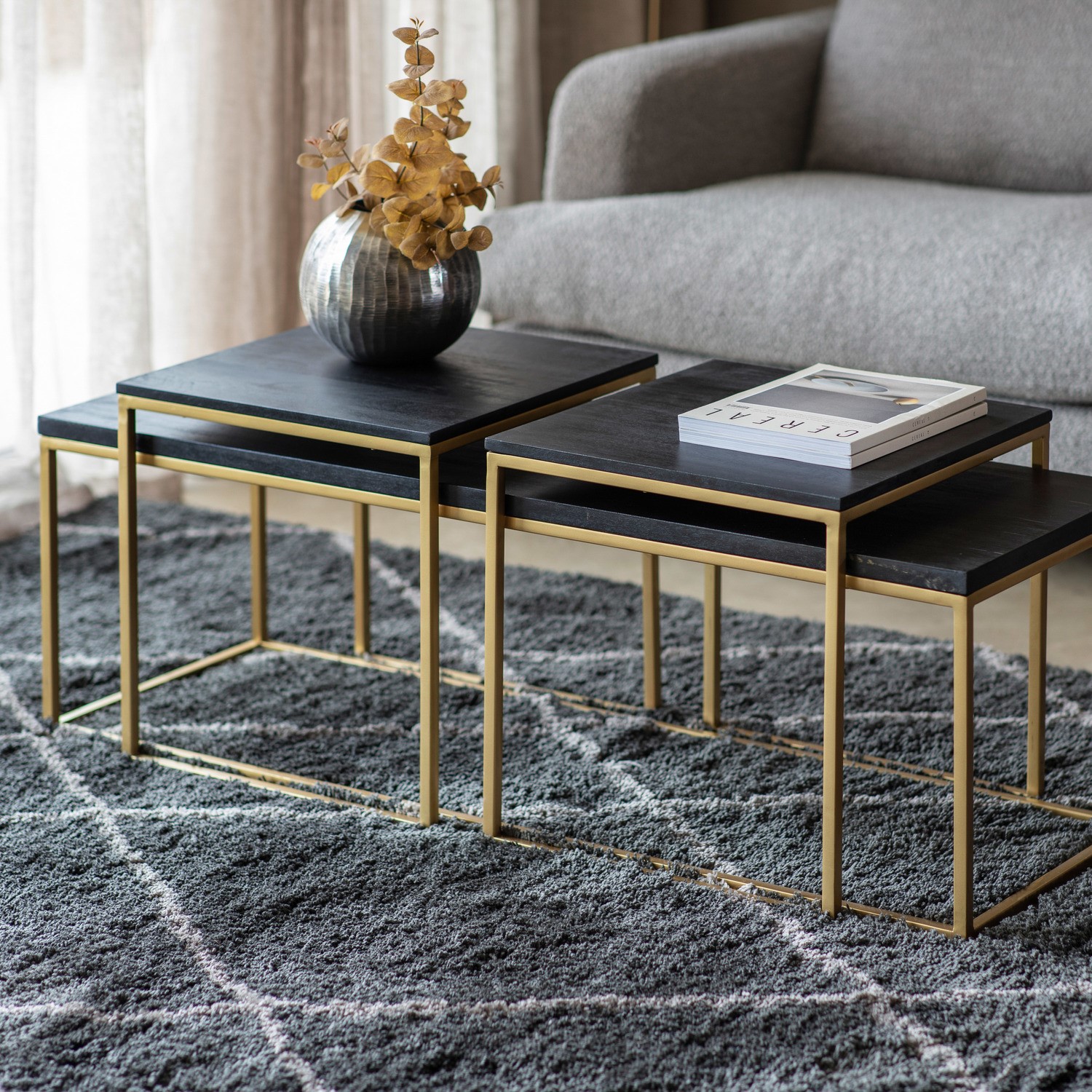 Photo of Nest of 3 coffee tables in black and gold - bertie - caspian house
