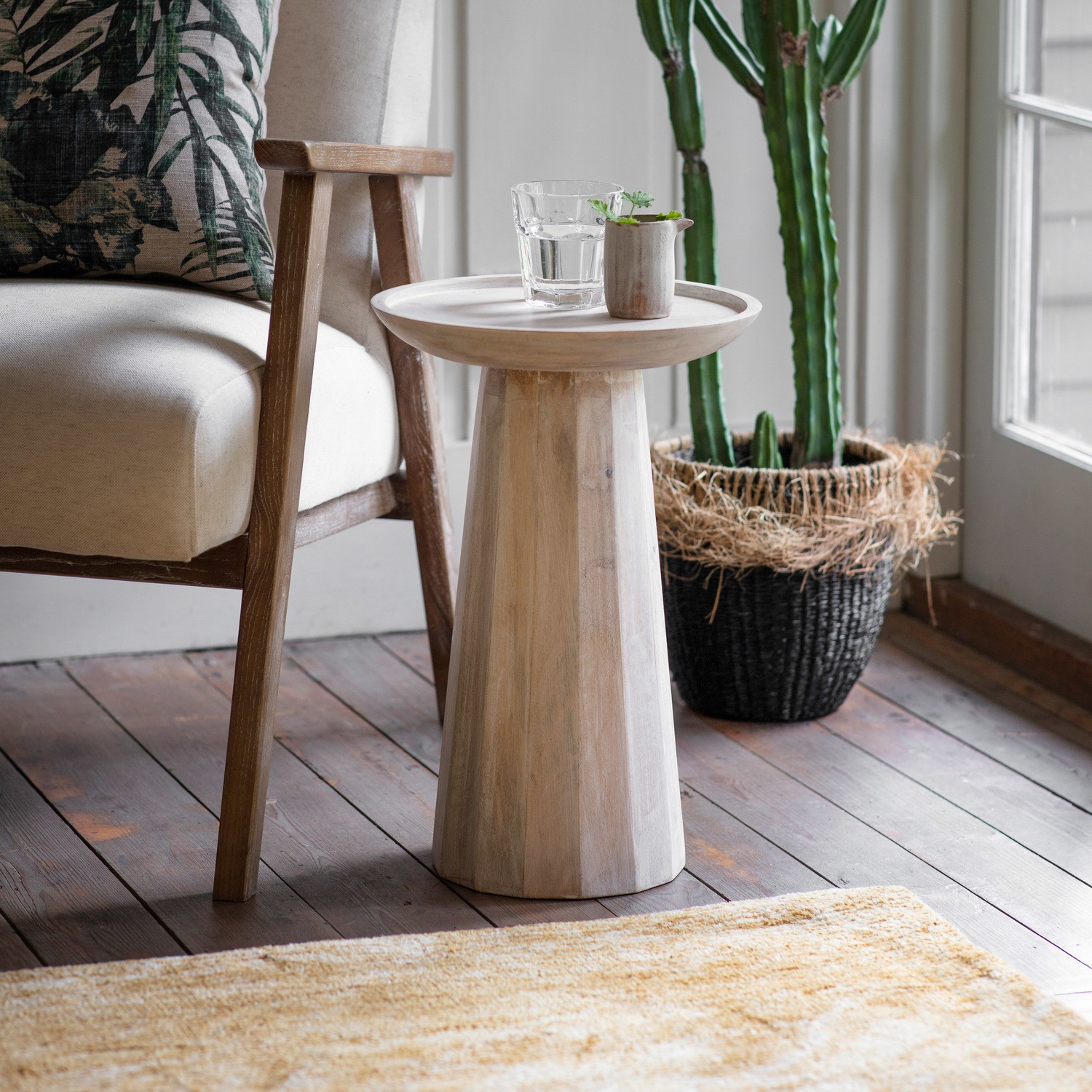 Photo of Solid wood side table with white wash finish - caspian house