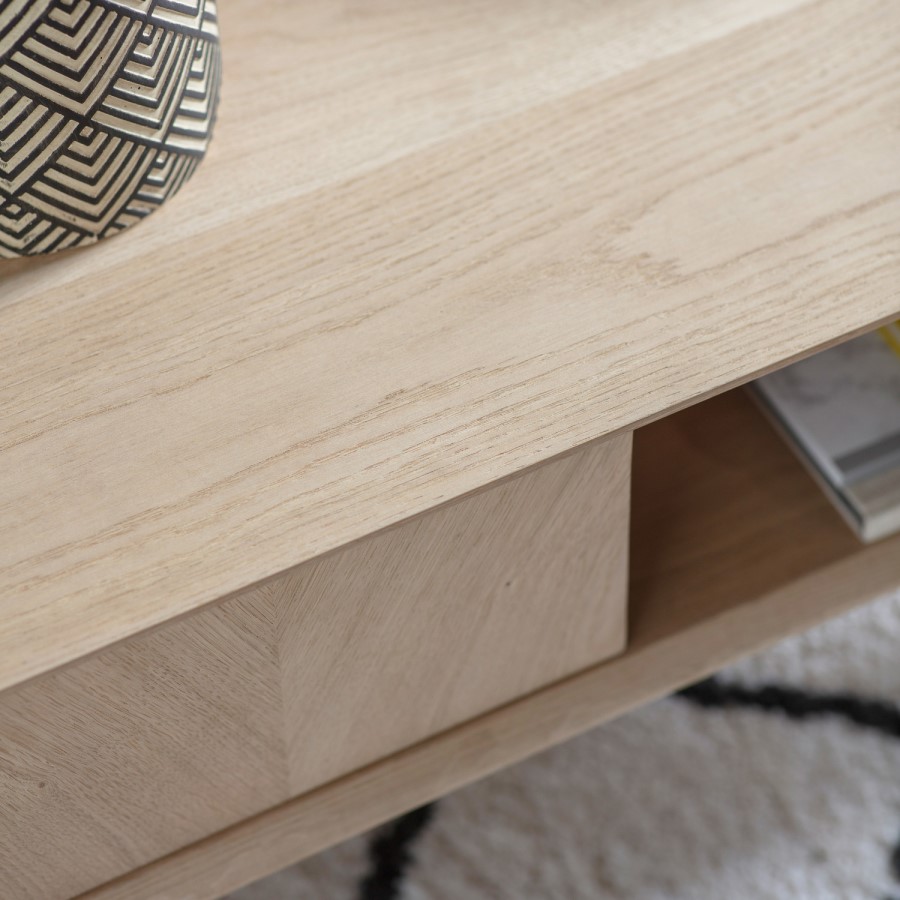 Solid Oak Light Wood 2 Drawer Coffee Table - Milano - Caspian House