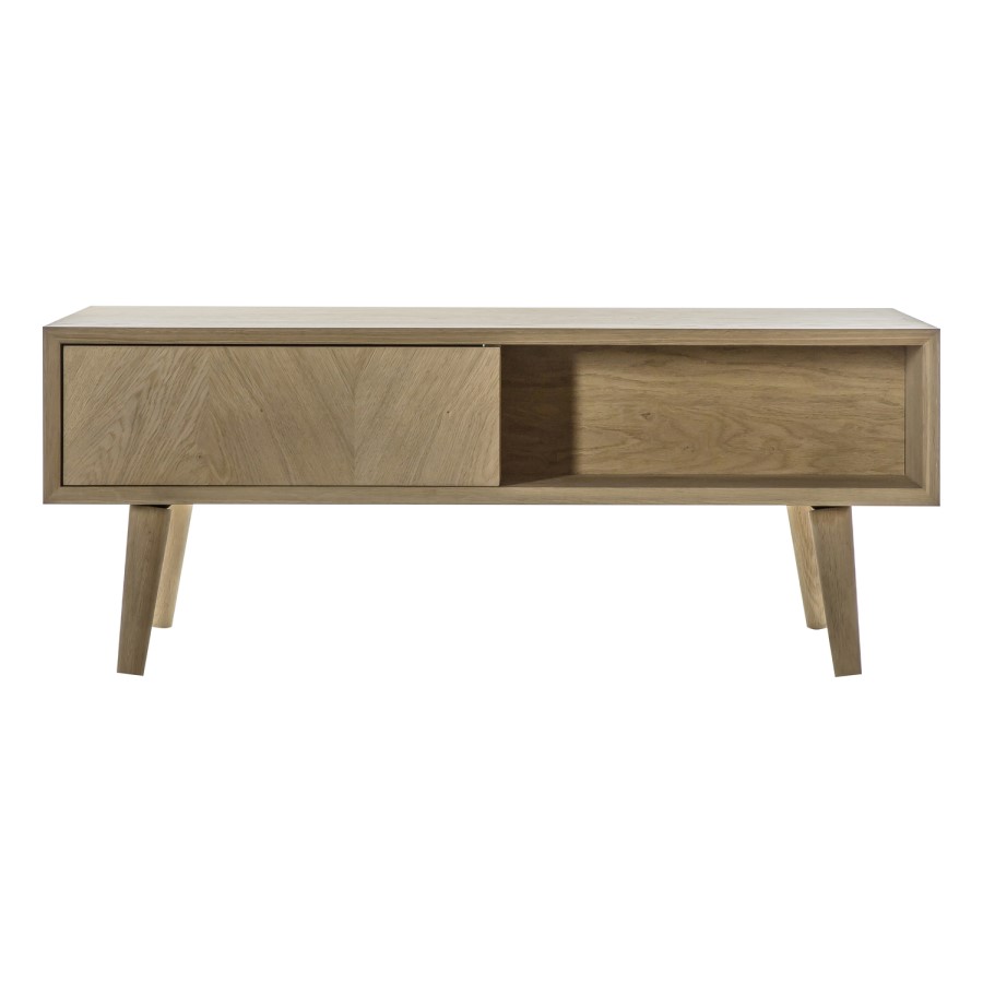 Solid Oak Light Wood 2 Drawer Coffee Table - Milano - Caspian House