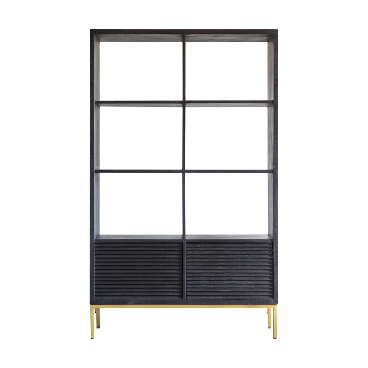 Tall Black Open Shelf Unit with 2 Doors - Caspian House