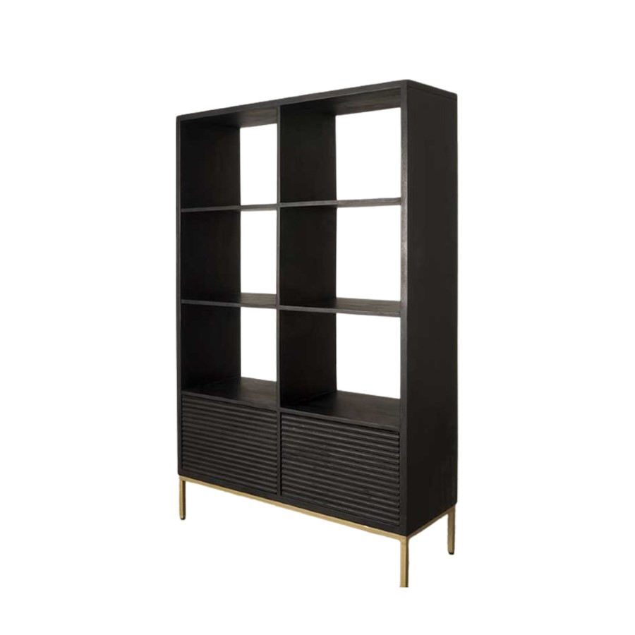 Tall Black Open Shelf Unit with 2 Doors - Caspian House