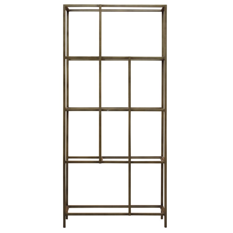 Tall Bronze Metal Bookcase with Storage Shelves - Raya - Caspian House