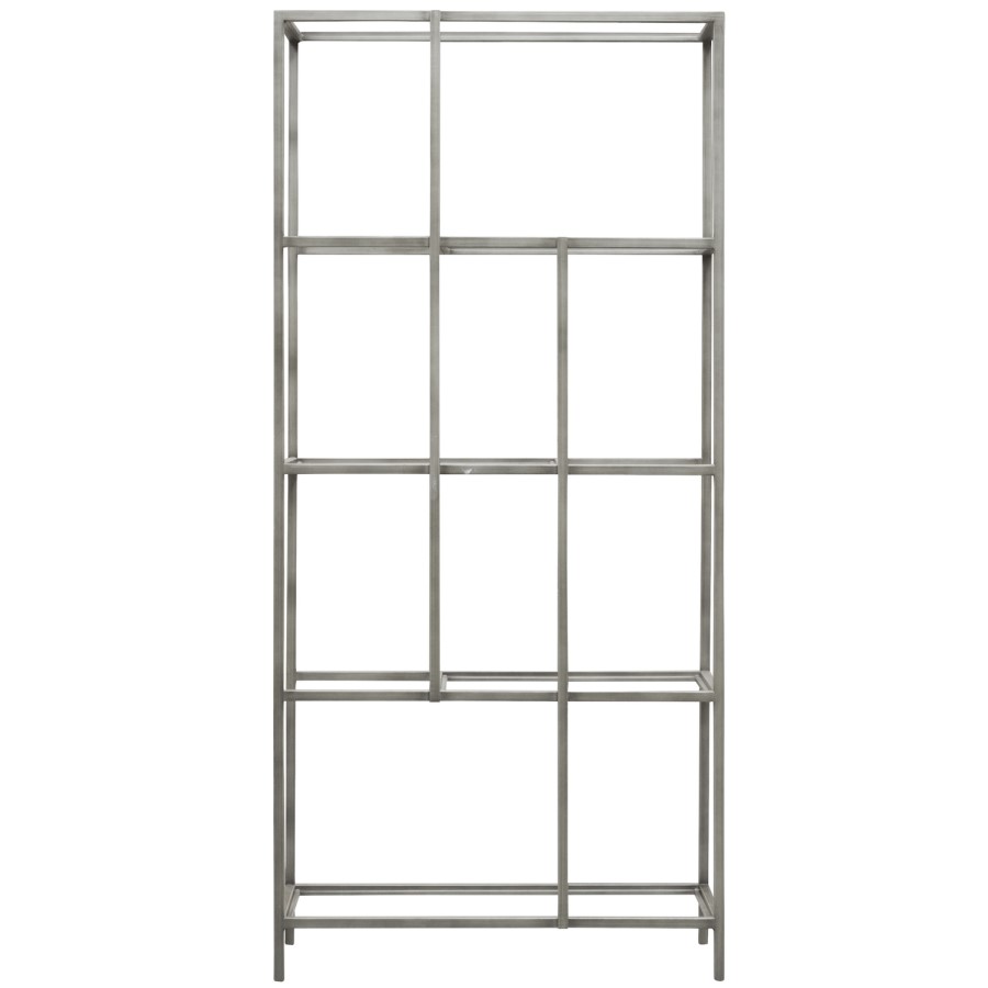 Tall Silver Metal Bookcase with Storage Shelves - Raya - Caspian House
