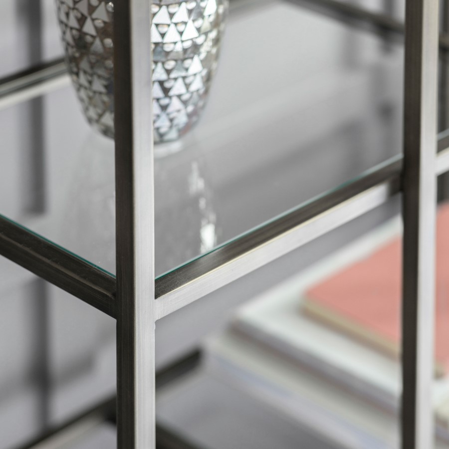 Tall Silver Metal Bookcase with Storage Shelves - Raya - Caspian House