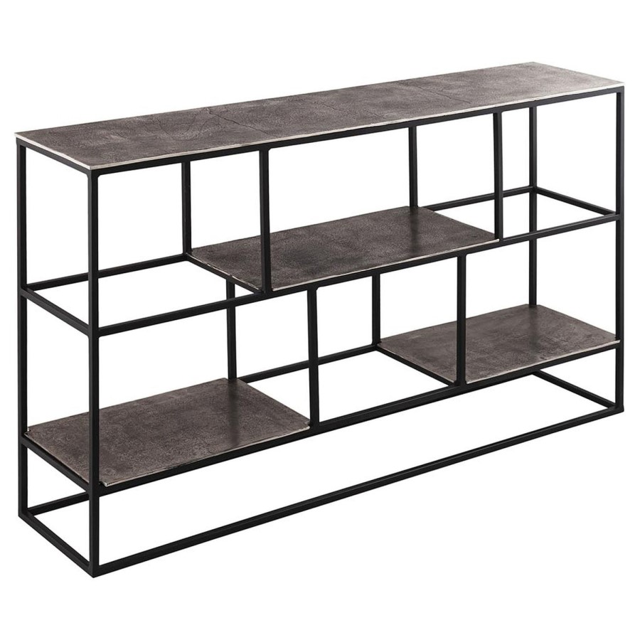 Wide Silver Metal Bookcase with Storage Shelves - Farrah