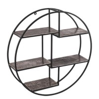 Small Round Silver Metal Hanging Bookcase with Storage Shelves - Farrah