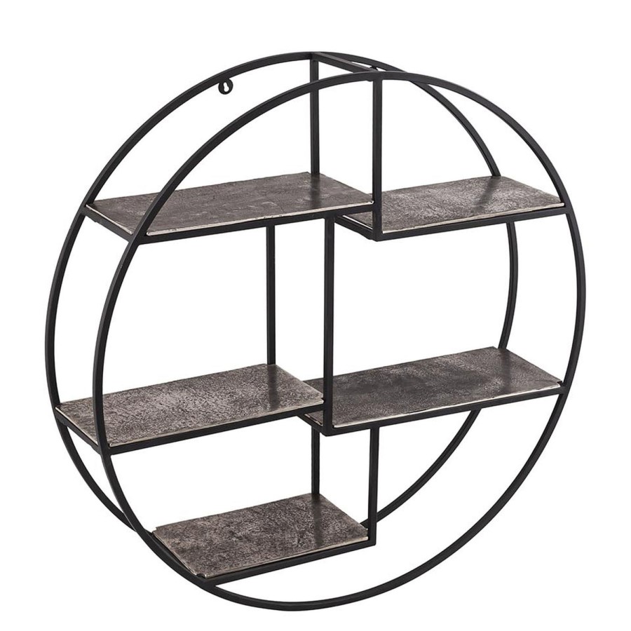 Small Round Silver Metal Hanging Bookcase with Storage Shelves - Farrah