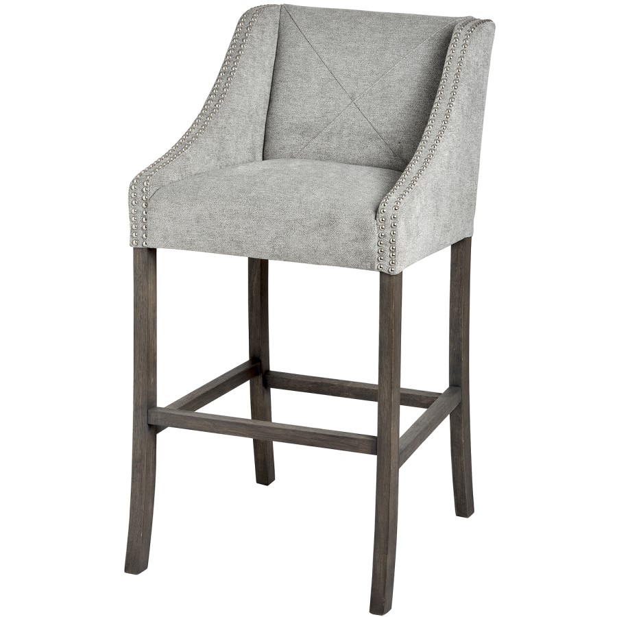 Grey Fabric Bar Stool with Back - Hill Interiors