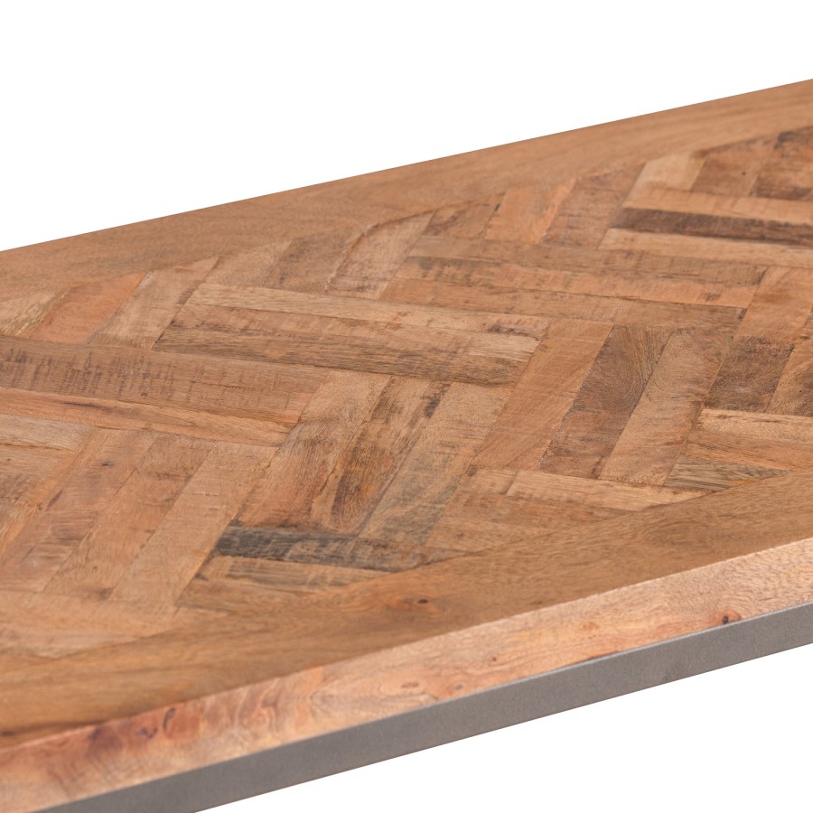 Brown Wooden Herringbone Console Table - Hoxton