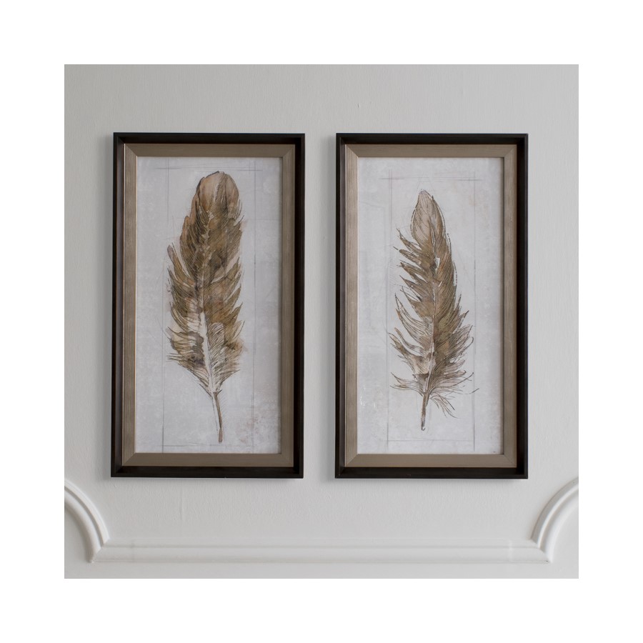 GRADE A1 - Set of 2 Framed Feather Prints - Capsian House
