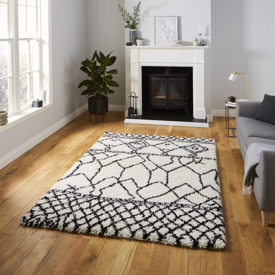 Scandi Berber Rug in Black and White - 120 x 170cm