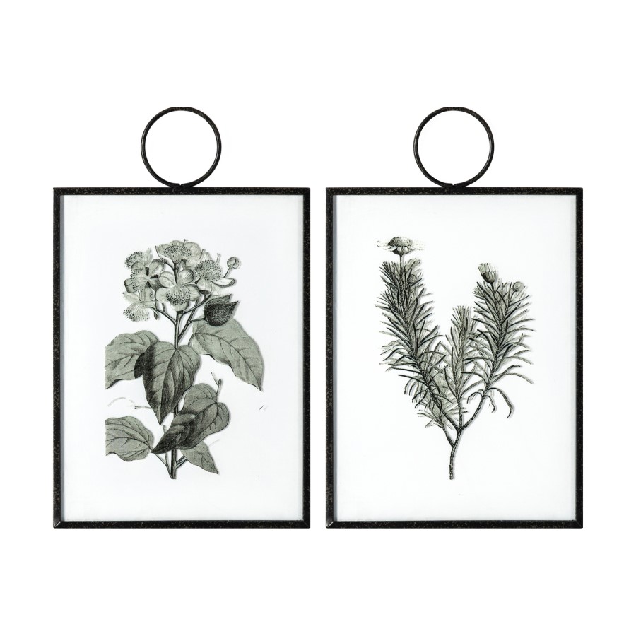 Set of 2 Botanical Glass Hanging Wall Art - Caspian House