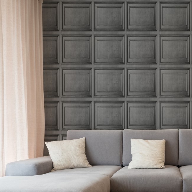 Dark Grey Wood Panel Wallpaper - Fresco