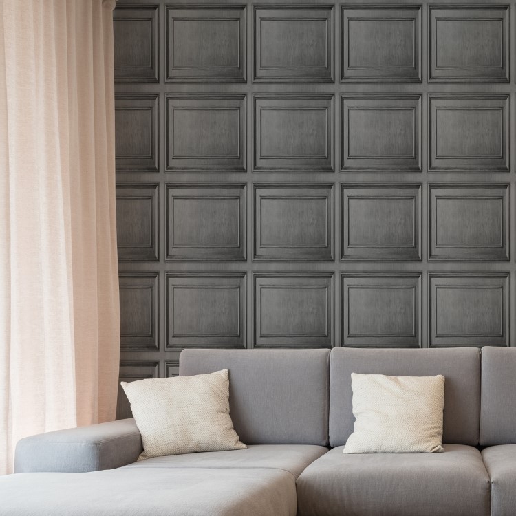 Dark Grey Wood Panel Wallpaper - Fresco