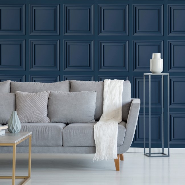 Blueberry Blue Wood Panel Wallpaper - Fresco