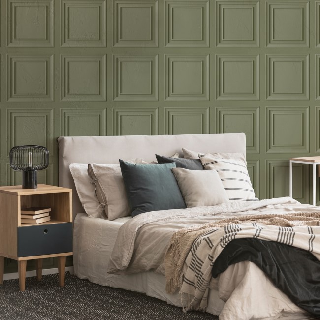 Sage Green Wood Panel Wallpaper - Fresco