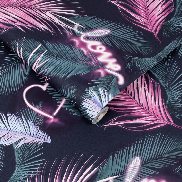 Pink Neon & Green Tropical Wallpaper - Fresco