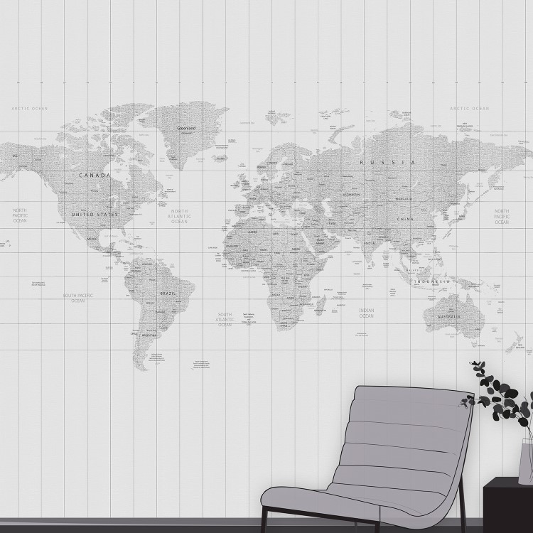 Grey World Map Mural Wallpaper - Venetia