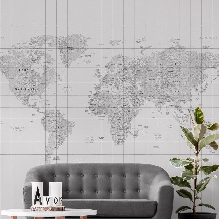 Grey World Map Mural Wallpaper - Venetia