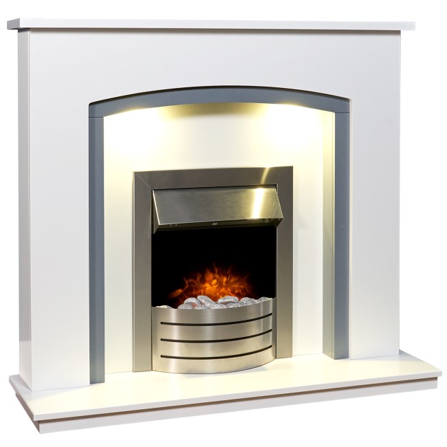 Adam in White & Grey with Comet Electric Fire in Brushed Steel 48" - Savanna