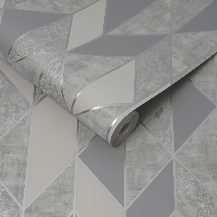 Grey & Silver Geometric Wallpaper - Superfresco