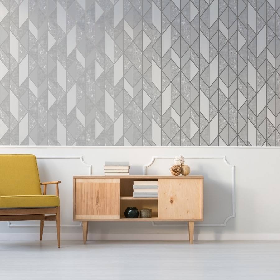 Grey & Silver Geometric Wallpaper - Superfresco