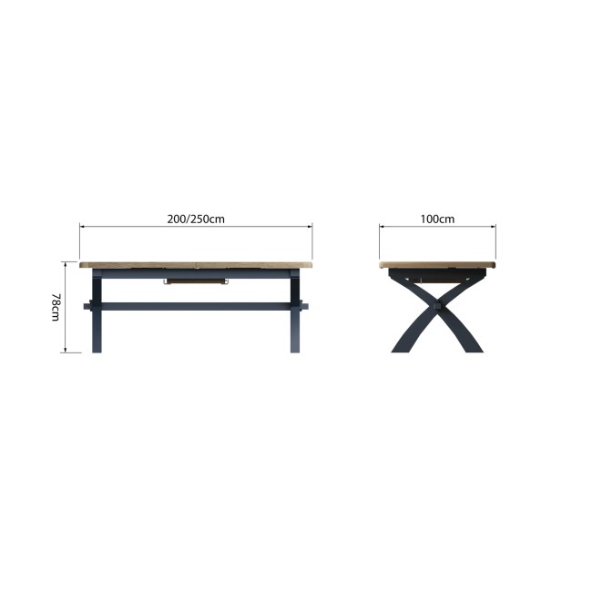 Navy & Oak Extendable Farmhouse Refectory Table - Seats 10 - Pegasus