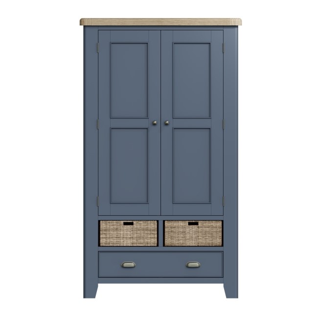 Tall Navy & Oak Kitchen Larder with Wicker Baskets - Pegasus