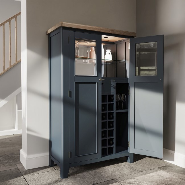 IMPERFECT - Navy & Oak Drinks Cabinet - Pegasus