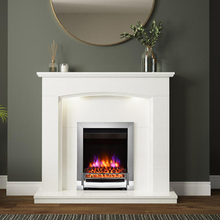 White Marble Fireplace Surround with LED Lights - Be Modern Emelia