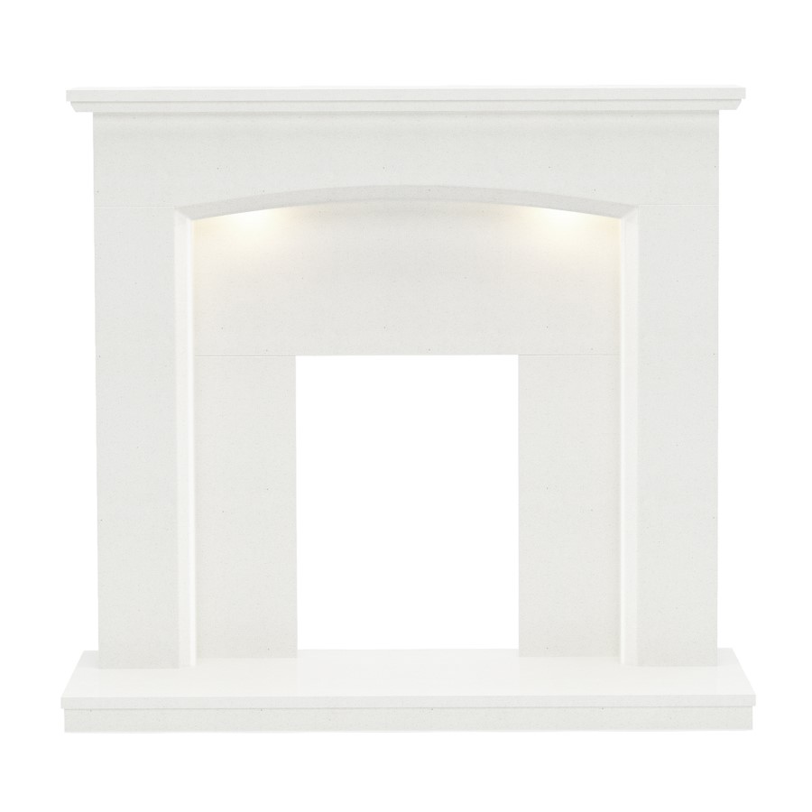 White Marble Fireplace Surround with LED Lights - Be Modern Emelia